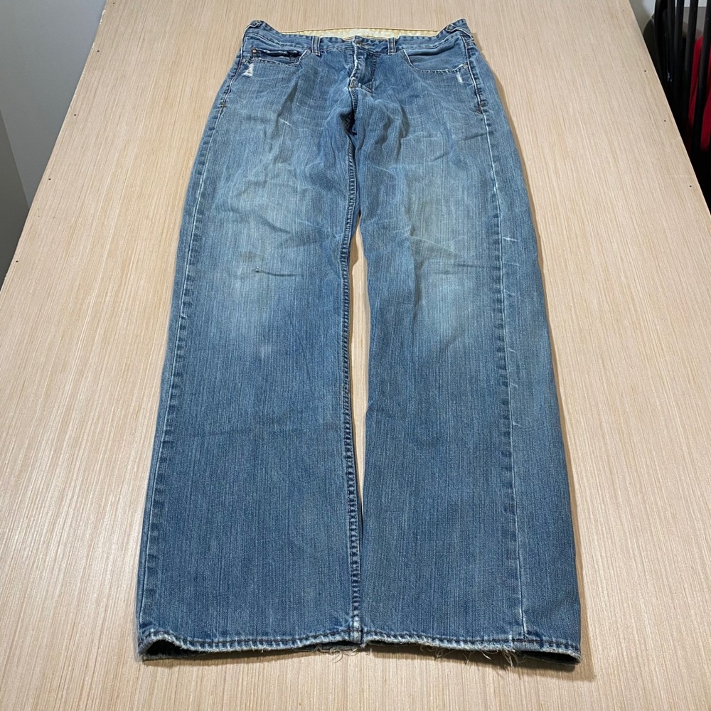 Unionbay Mens Baggy Wide Leg Jeans Medium Wash Distressed 32x34 Y2K Skate Denim